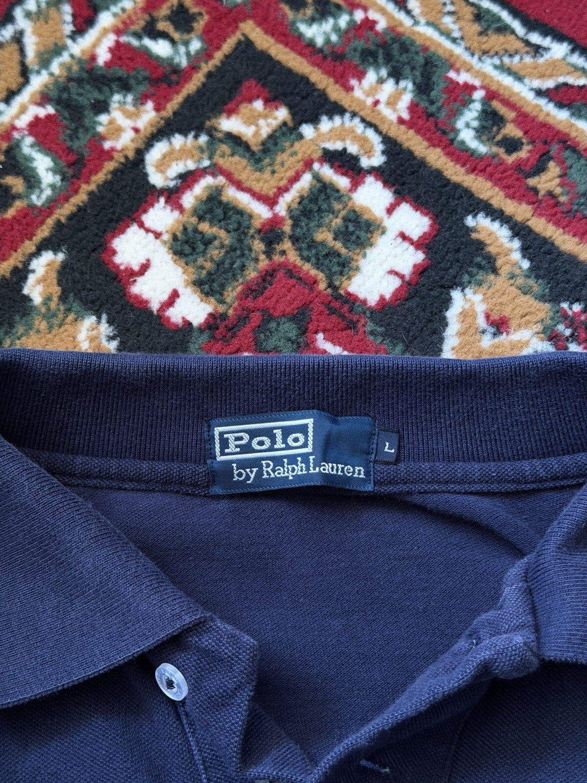 Vintage Polo Ralph Lauren Men Big Pony #3 Rugby Polo Long Sleeve Navy (Sz L) USA