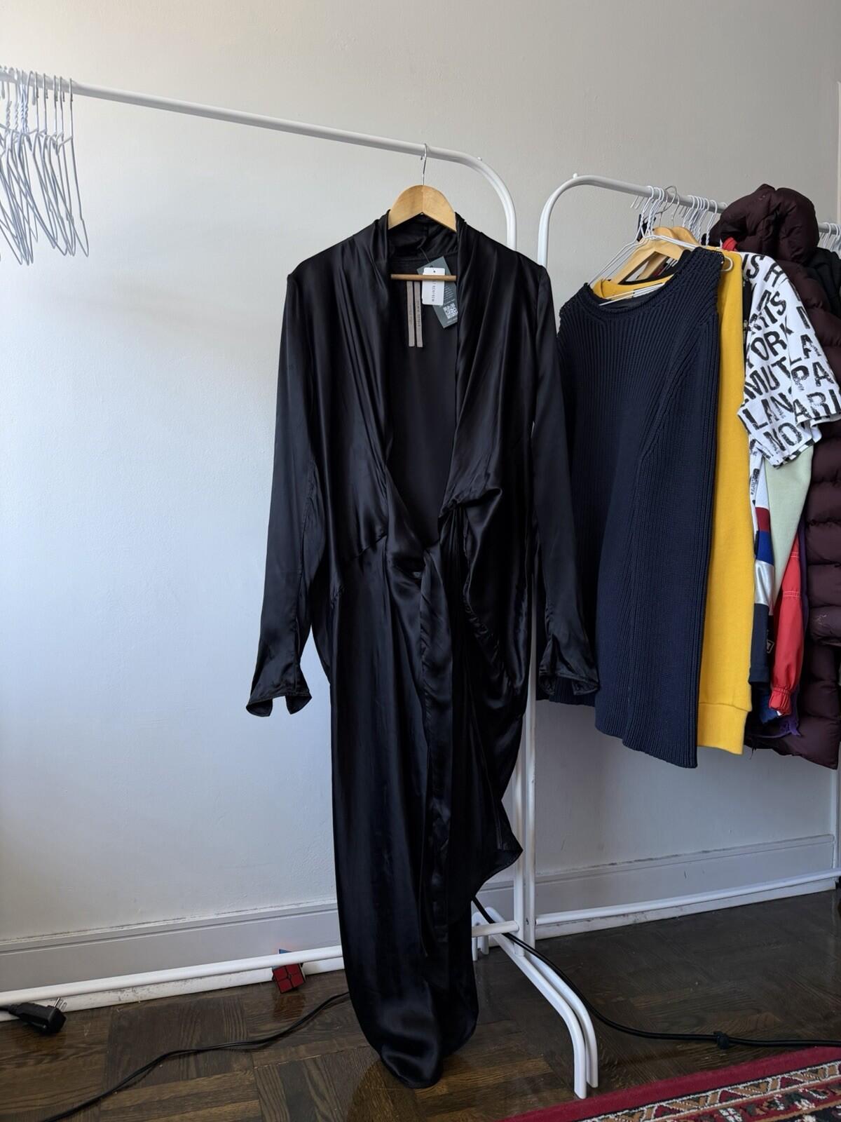 RICK OWENS FW22 Strobe Cupro Draped Wrap Maxi Dress Zip Long Sleeves 6US 42IT