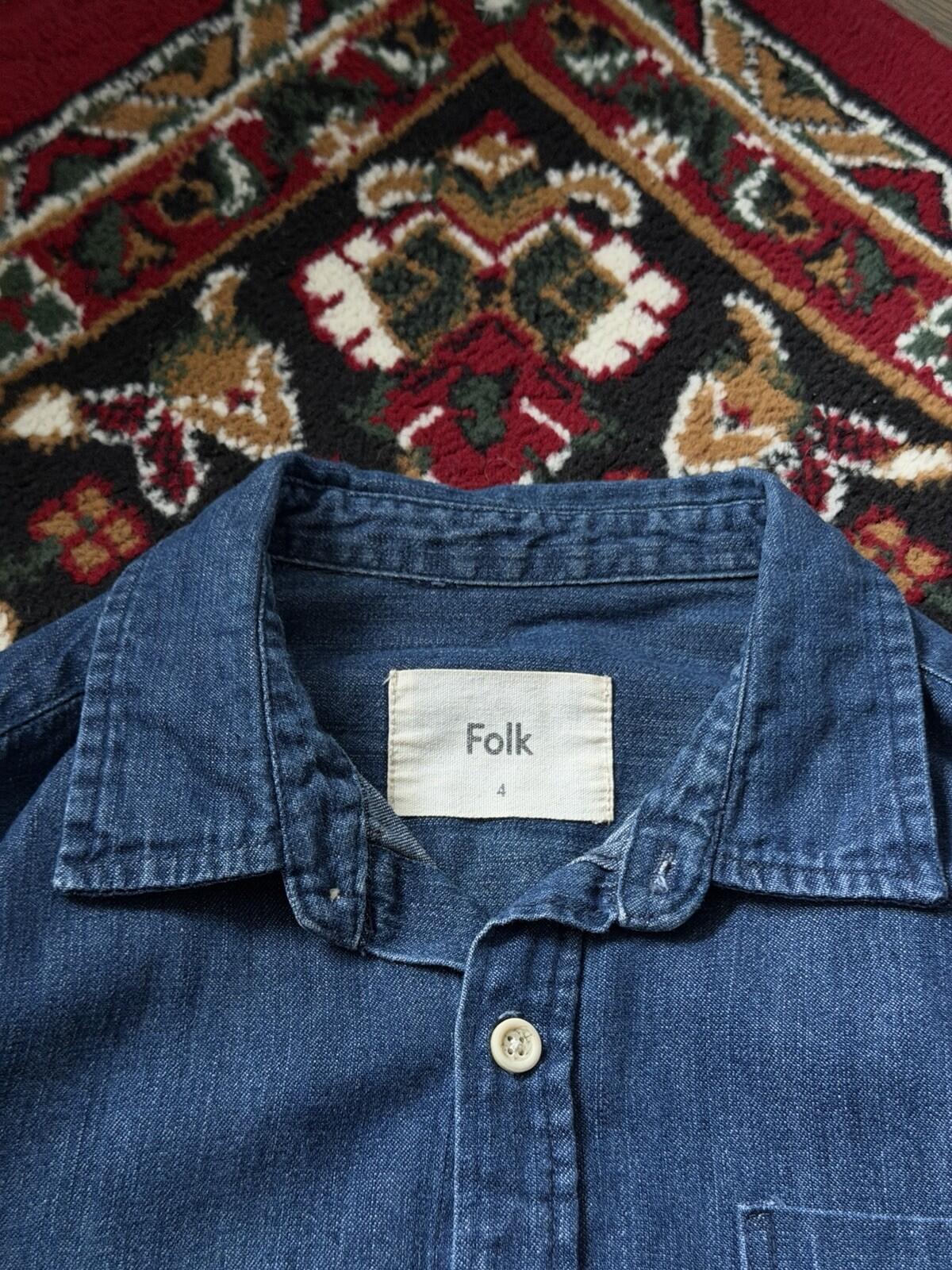 FOLK Jeans Shirt Blue Denim Button Up Long Sleeve Vintage Men's Size 4