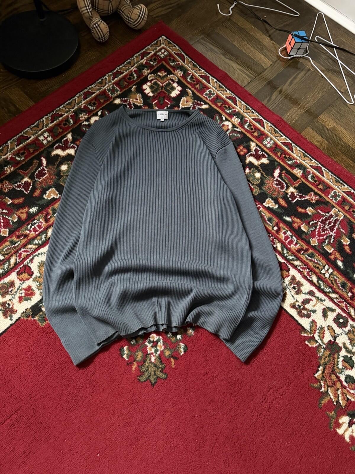Vintage Armani Collezioni Ribbed Knit Crewneck Blue Sweater Silk Blend Size M
