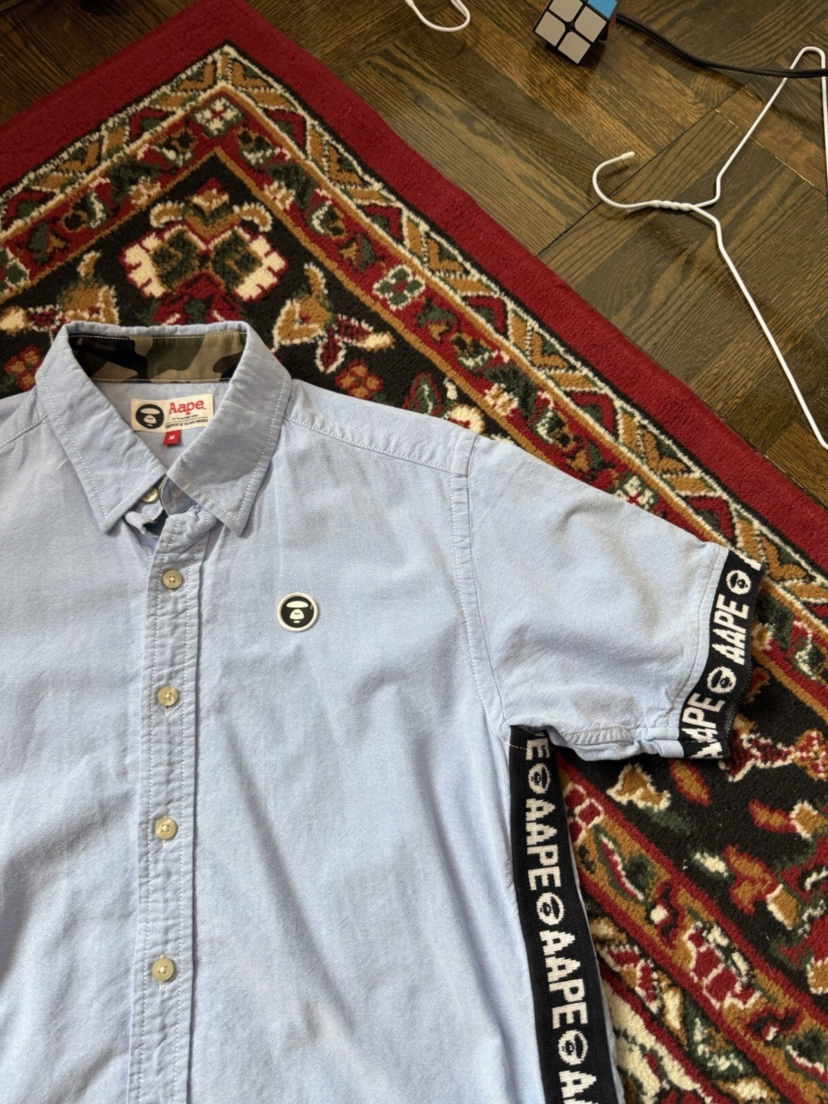 Aape By A Bathing Ape Mens Size Medium Denim Cotton Short Sleeve Shirt / Stretch