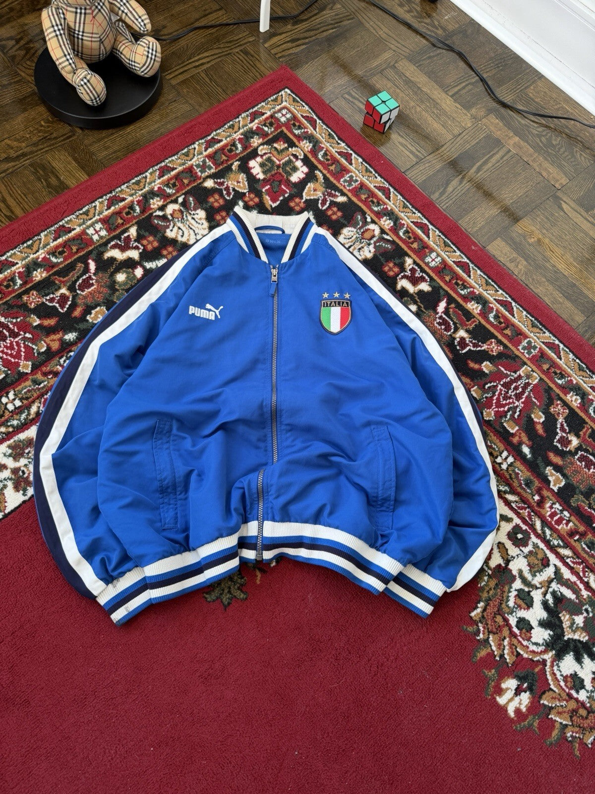 Vintage Y2K Puma Italia Soccer Rain Jacket Bomber Men's XLarge Blue Windbreaker