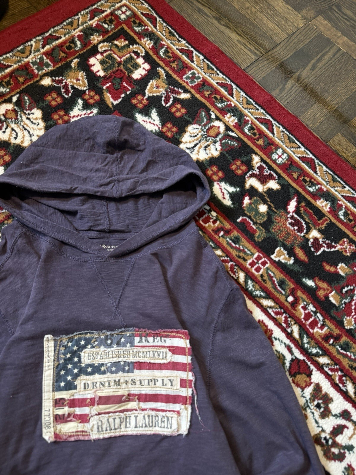 Polo Ralph Lauren Denim & Supply Mens Americana Flag Slim Purple Hoodie Sweater