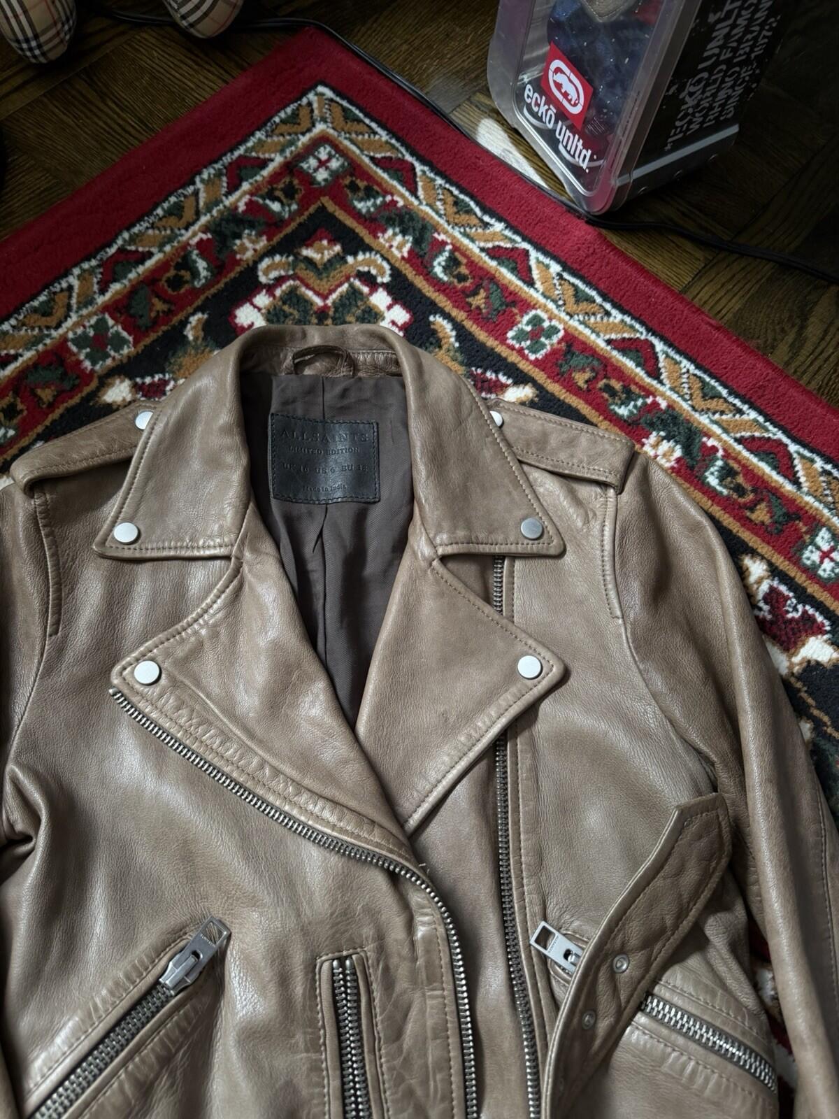 ALLSAINTS Wyatt Lambskin Leather Biker Jacket - Brown - 6 US