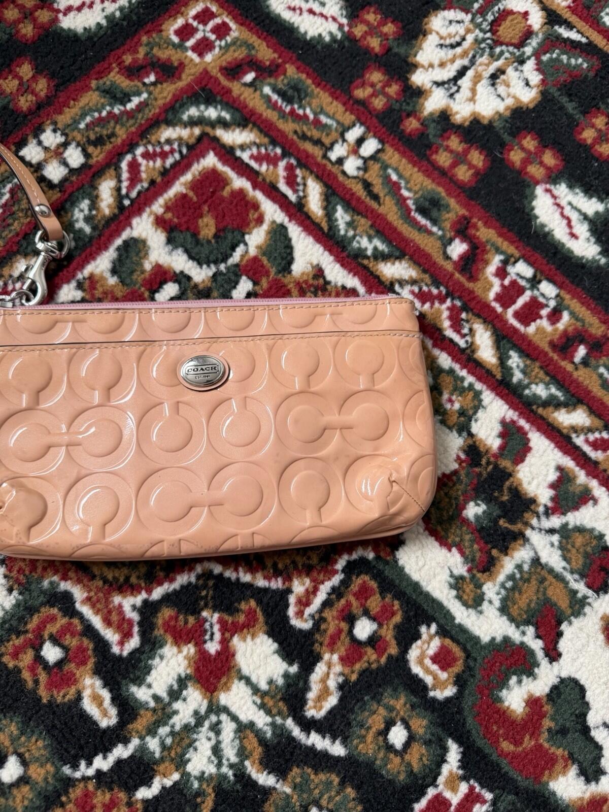 Coach Mauve Pink Patent Leather Debossed Zip Wristlet Wallet