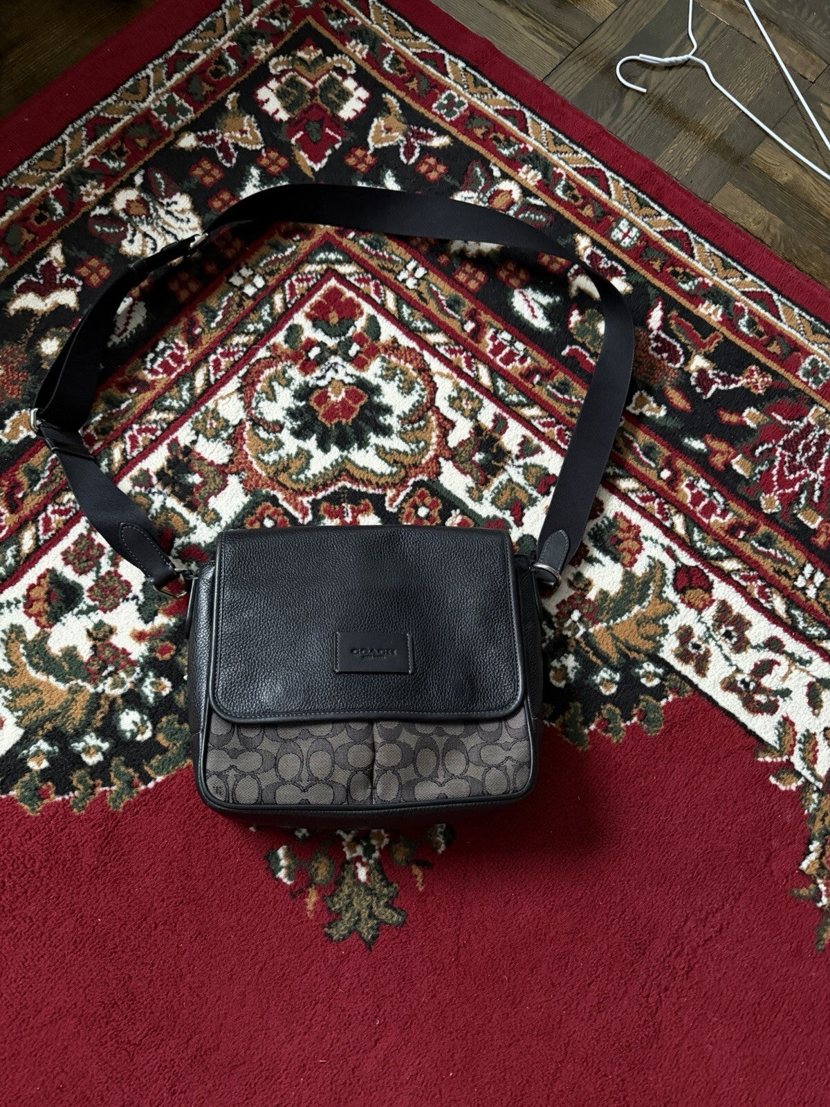 Coach Men's Black Sprint Map 25 Signature Jacquard & Leather Bag