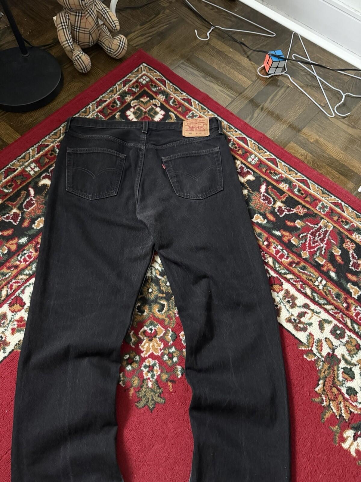 Vintage Levi's 501 Button Fly 90s Jeans Made in USA Black Denim Mens 36/32 Faded
