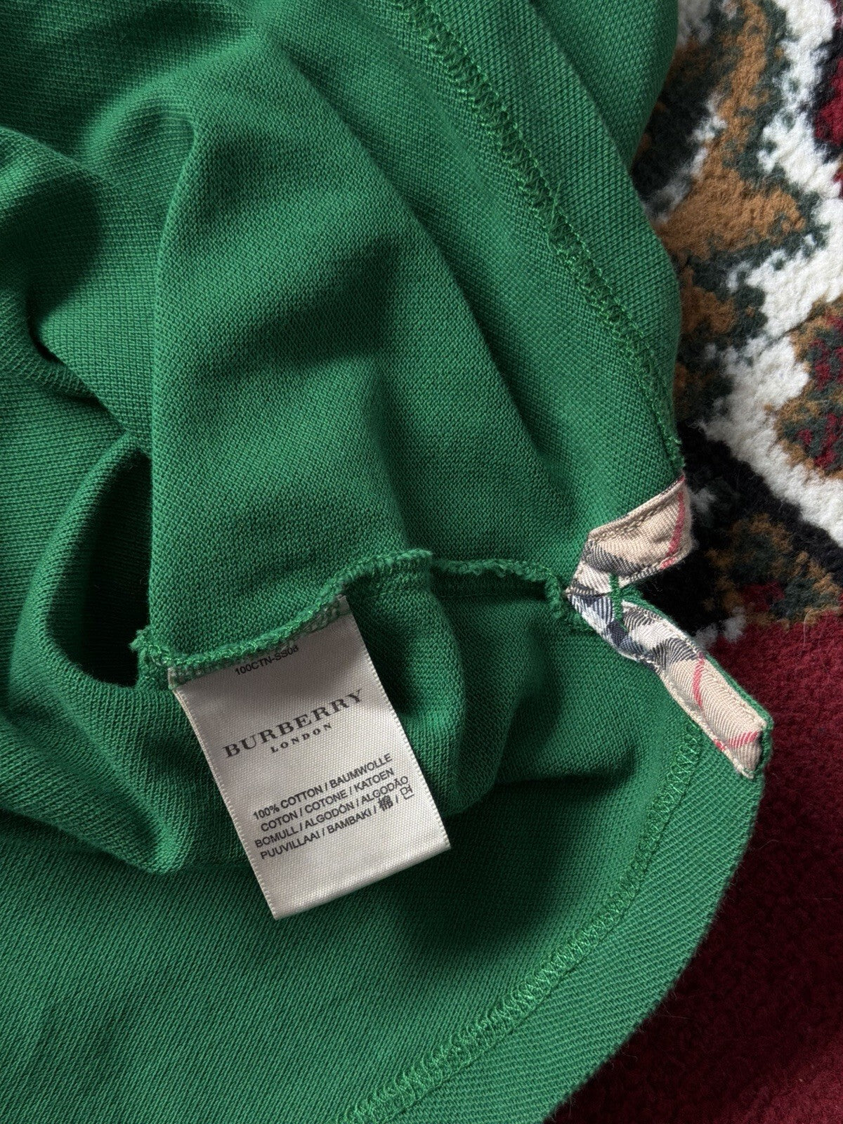 Burberry London Pique Polo Golf Shirt Short Sleeve Green Men's Size L
