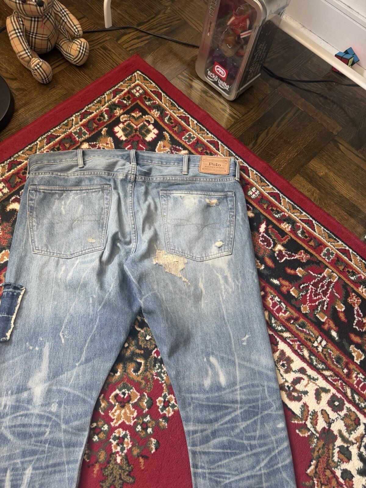 Polo Ralph Lauren Fish Patchwork Jeans Repaired Distressed Denim Size 38/30