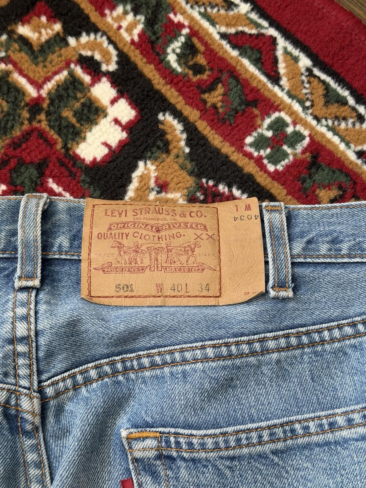 90s Vintage Levi's 501 Jeans Size 40x34 Blue Light Blue Washed Denim