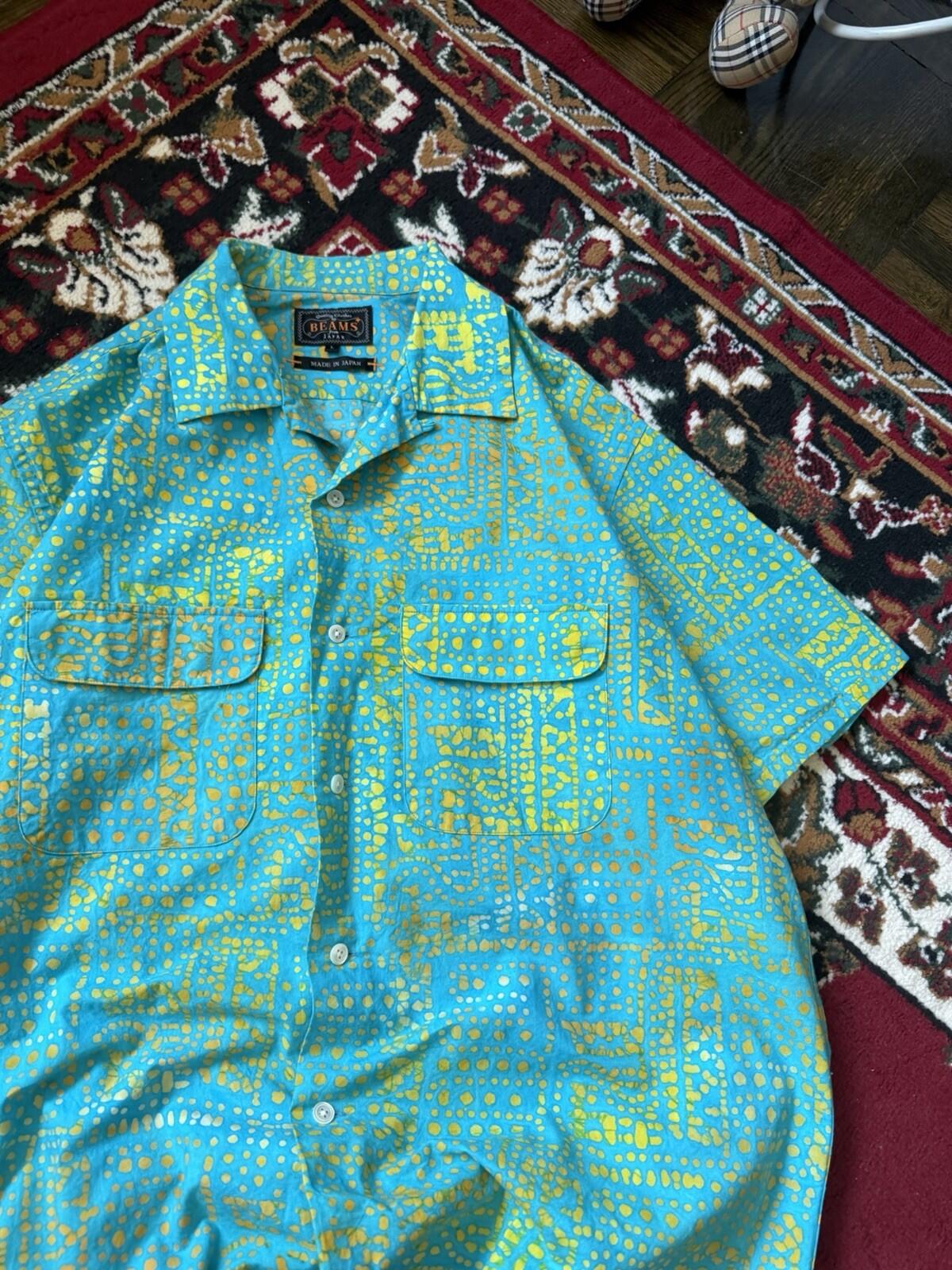 BEAMS PLUS Japan Batik Print Shirt Men's Large Short Sleeve Made In Japan