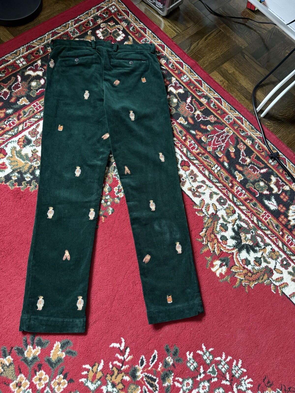 Polo Ralph Lauren Bear Slim Green Corduroy Embroidered Pants Size 30/30
