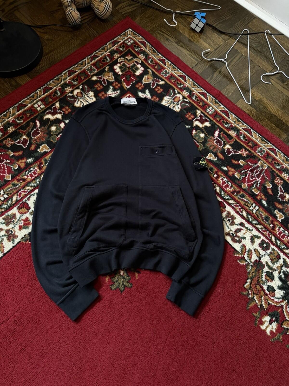Stone Island Black Crewneck Pocket Sweatshirt Men’s Size S Pullover Zip Pockets
