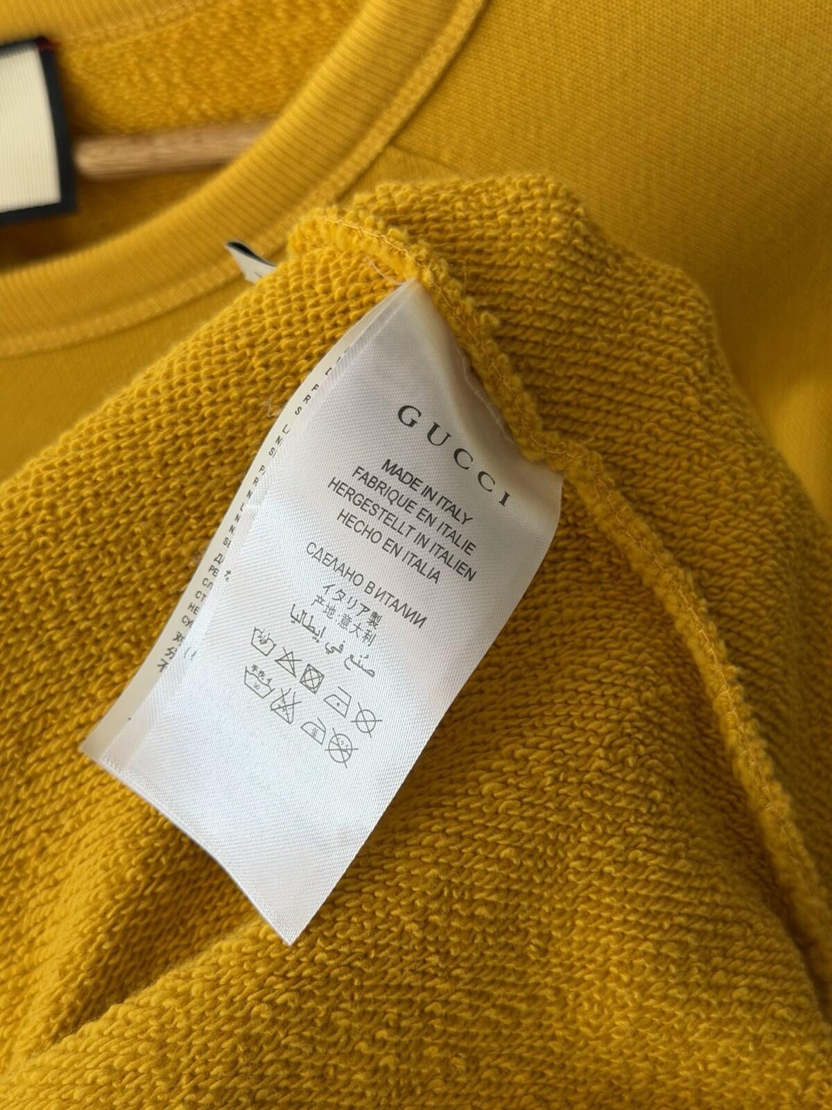 Authentic Gucci Yellow Mustard Mystic Cat Sweatshirt  L Embroidered Gucc