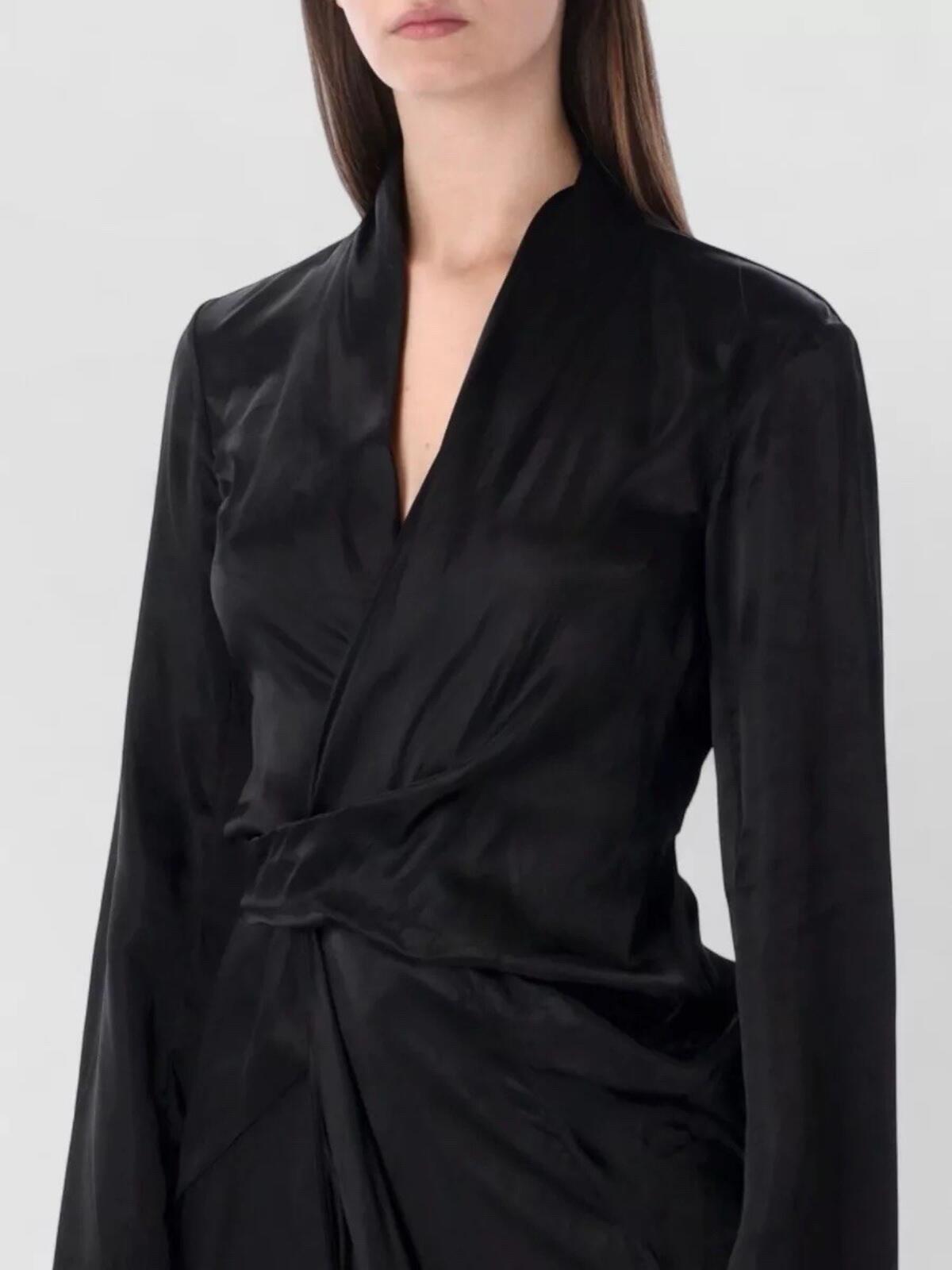 RICK OWENS FW22 Strobe Cupro Draped Wrap Maxi Dress Zip Long Sleeves 6US 42IT