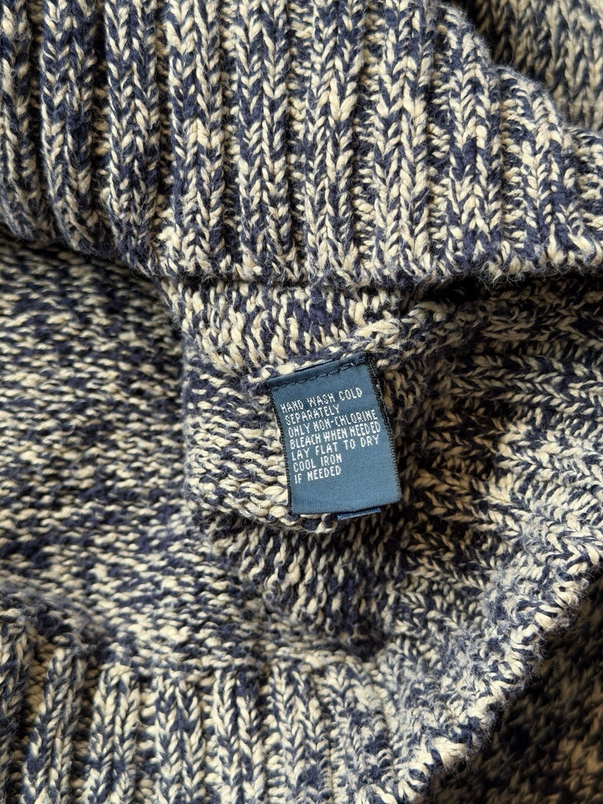 VTG Polo Ralph Lauren Mens Medium Shawl Collar Sweater Marled Blue Chunky Knit