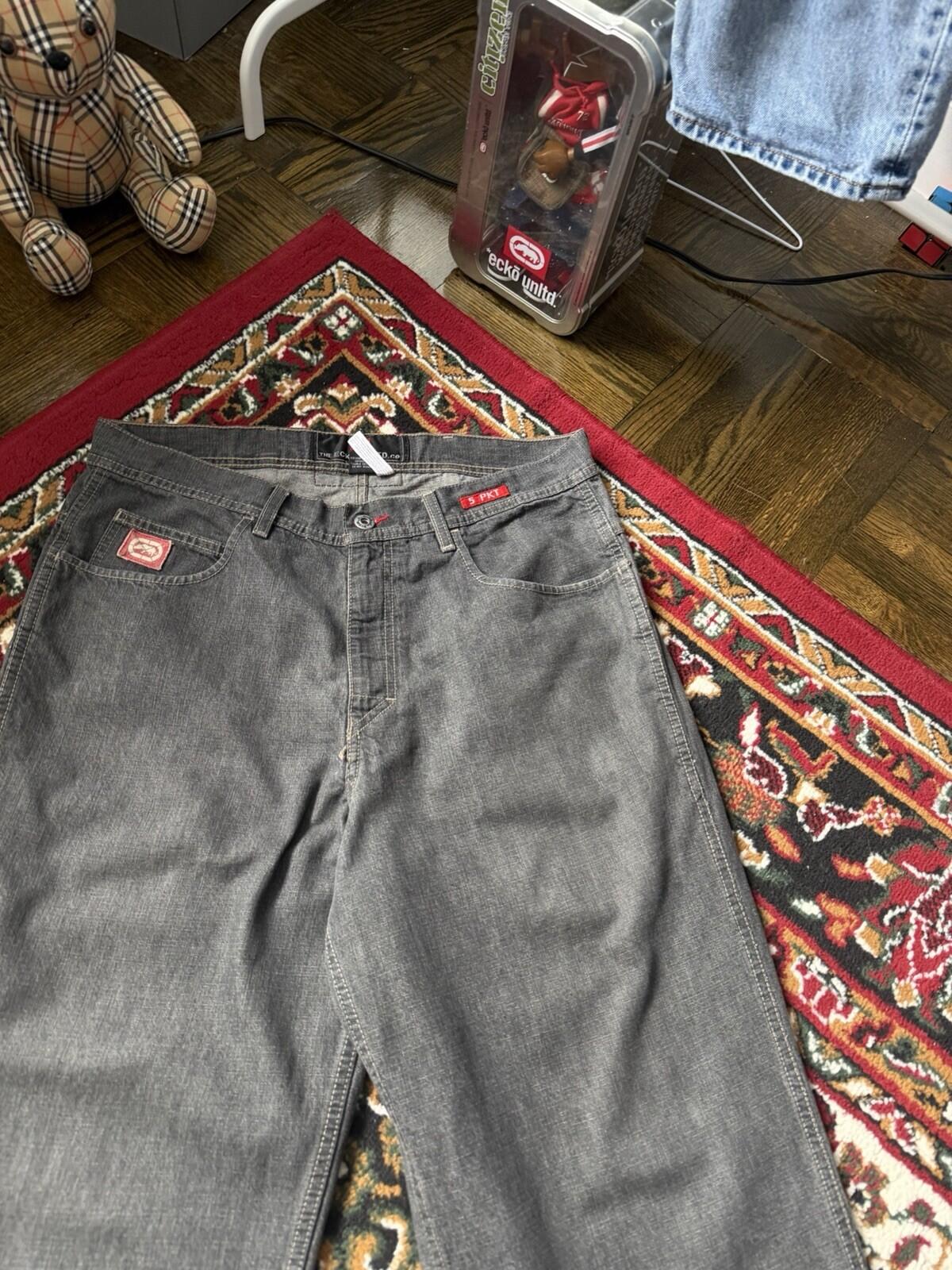 Vintage Ecko Unltd Jeans Mens 32 Gray Wide Leg Baggy Classic 5 Pocket Y2K