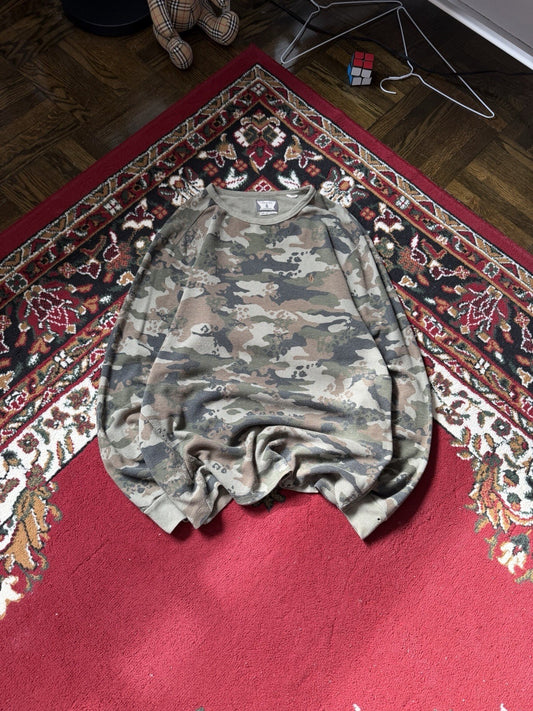 Y2K Volcom Stone Camo Thermal Waffle Knit Vintage Shirt Men L Sweater Skater