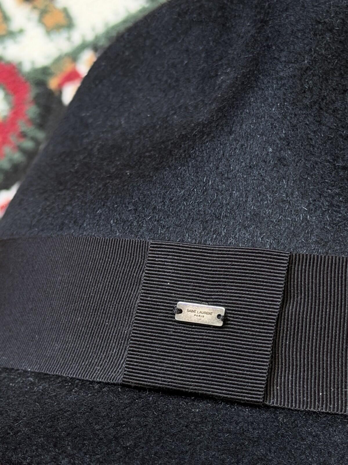 Saint Laurent YSL Black Classic Rabbit Felt Grosgrain Fedora Hat Sz S