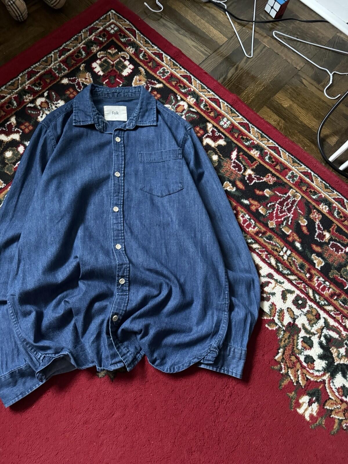 FOLK Jeans Shirt Blue Denim Button Up Long Sleeve Vintage Men's Size 4