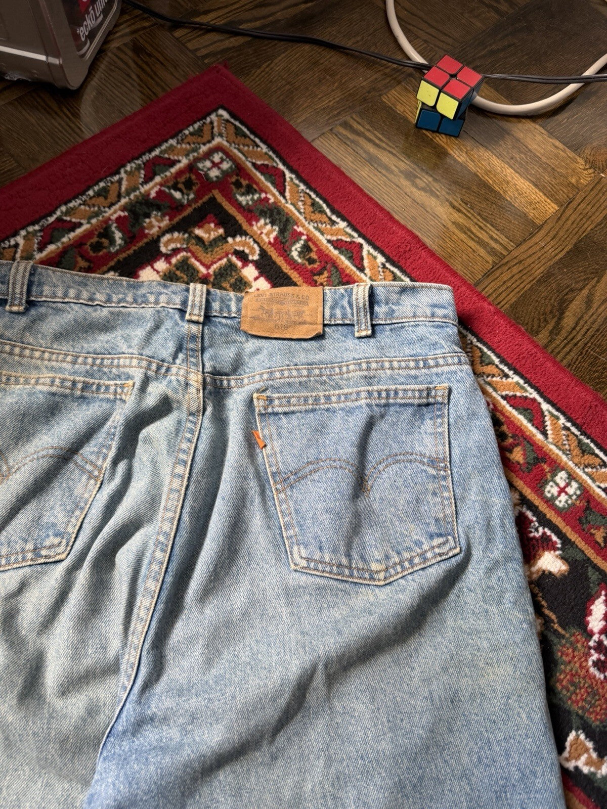 Vintage Levis 619 Jeans Mens 38x34 Washed Blue High Rise Straight Fit Levi's 90s