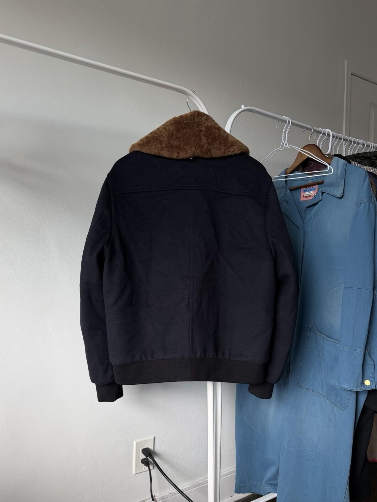 MACKAGE Theo Wool Cashmere Shearling Jacket Real Sheepskin Fur Navy Blue Coat