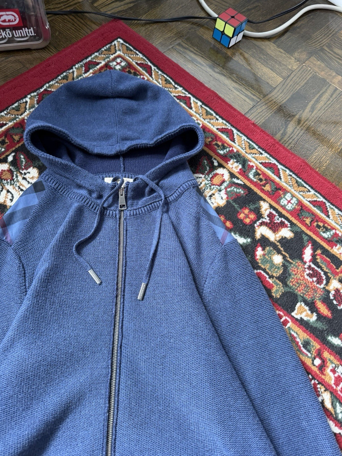 Burberry Brit Knit Men’s Classic Blue Zip Up Hoodie Size M Sweater