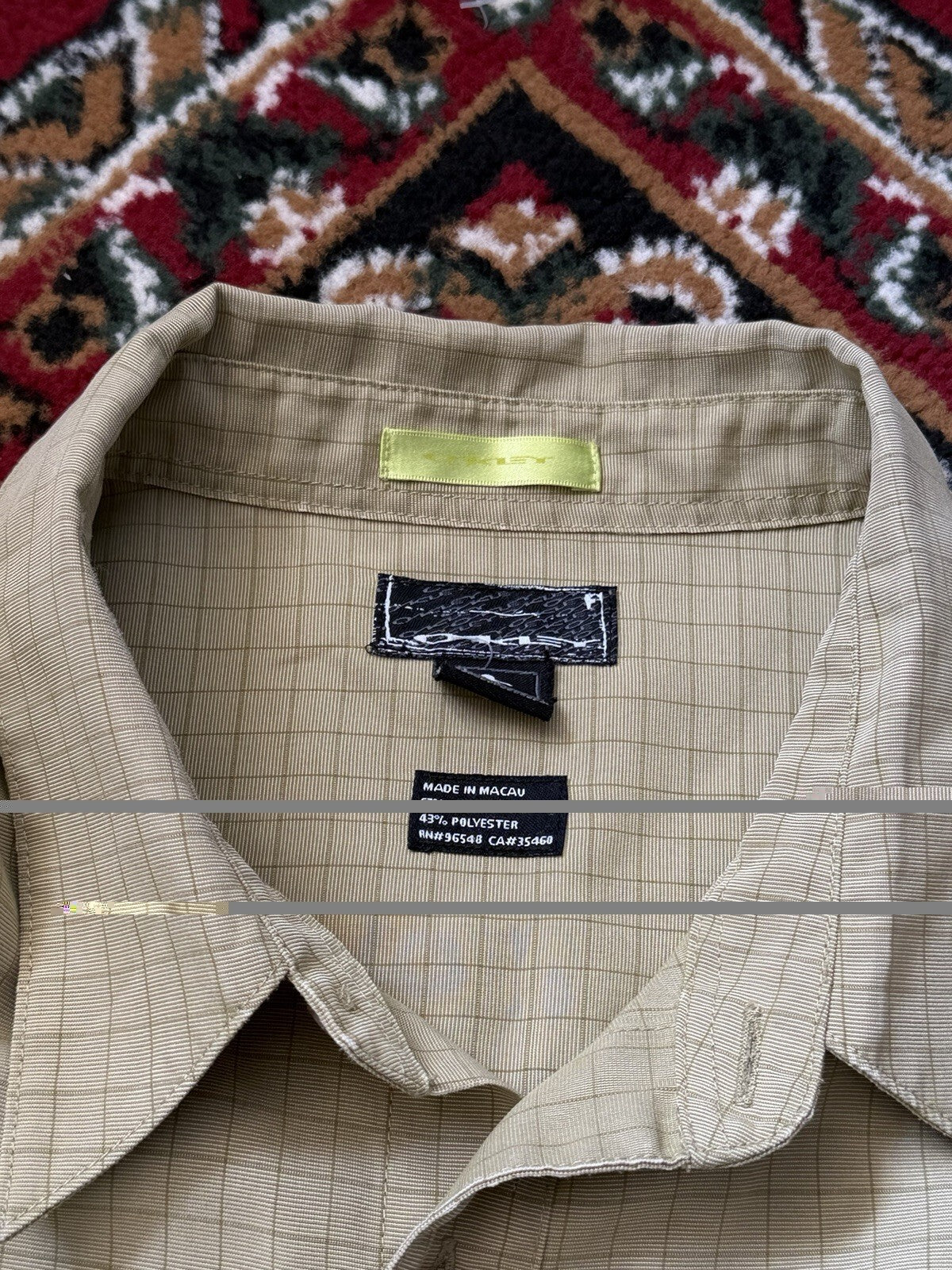 Vintage Oakley Shirt 3D Metal Logo Geometric Short Sleeve Button Up Mens L Y2K