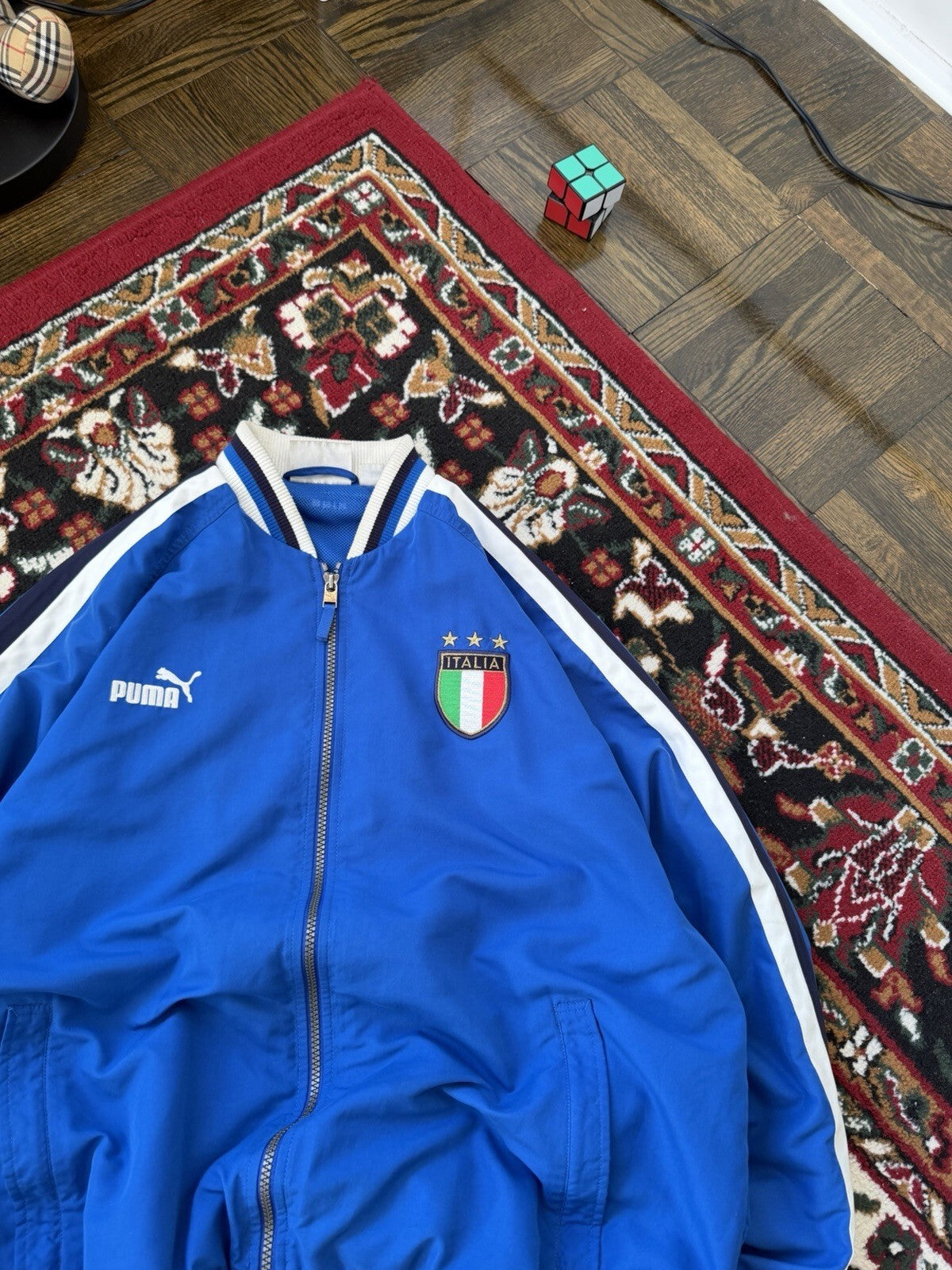 Vintage Y2K Puma Italia Soccer Rain Jacket Bomber Men's XLarge Blue Windbreaker