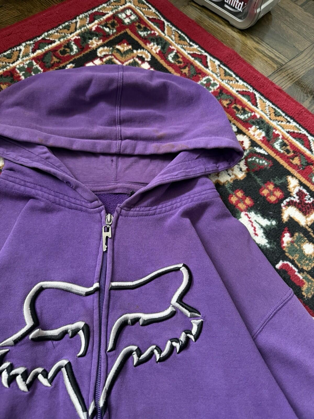 Trashed Fox Racing Full Zip Hoodie Size L Grunge Motocross Distressed Sweatshirt