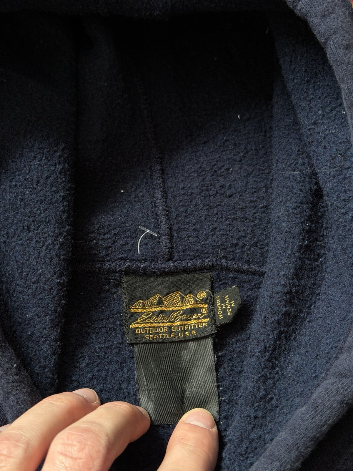 Vintage Eddie Bauer Distressed Spell Out Heavyweight Hoodie Blue