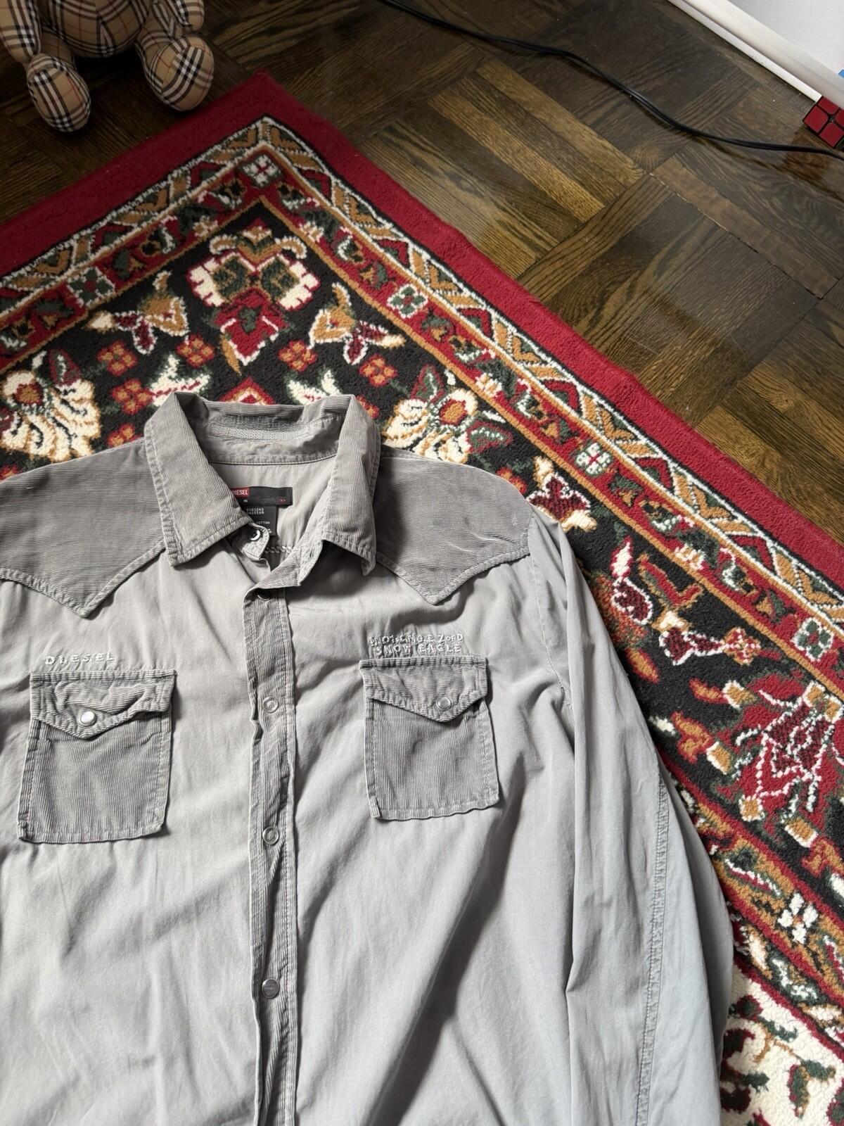 Diesel Eagle Corduroy Western Shirt Gray Size XL