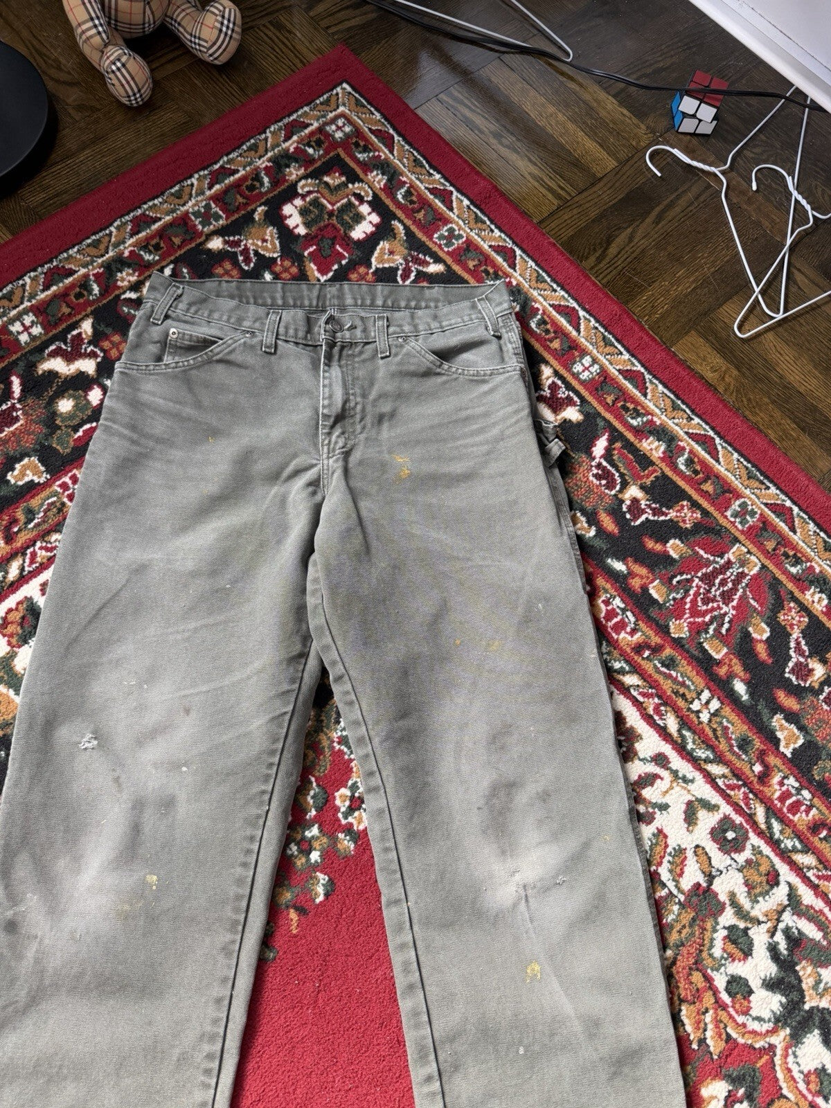Dickies Relaxed Straight Fit Duck Canvas Carpenter Work Pants Green 30/30