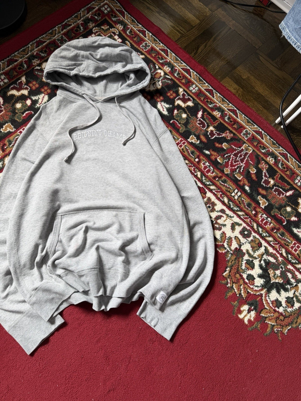 Reigning Champ Logo Basic Light Gray Hoodie Size L Pima Cotton