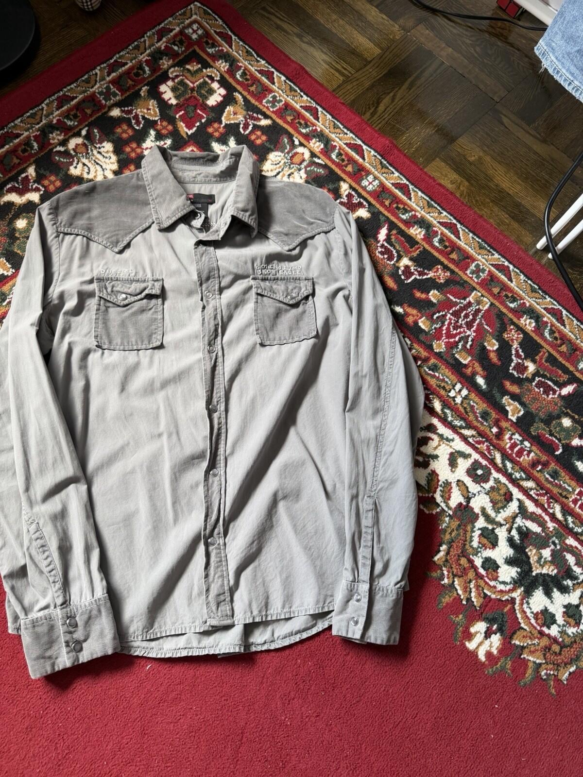 Diesel Eagle Corduroy Western Shirt Gray Size XL