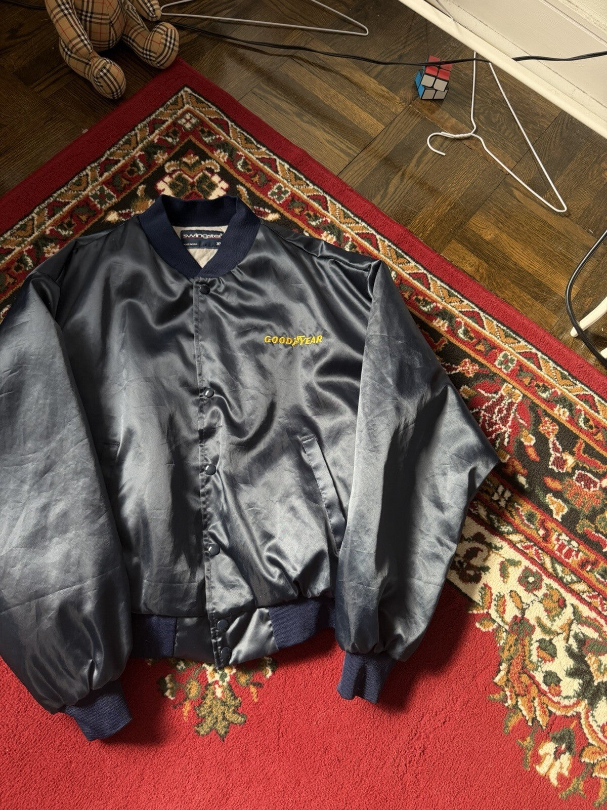 Vintage 90s Westark Goodyear Satin Bomber Jacket Bailey Tire Service XL