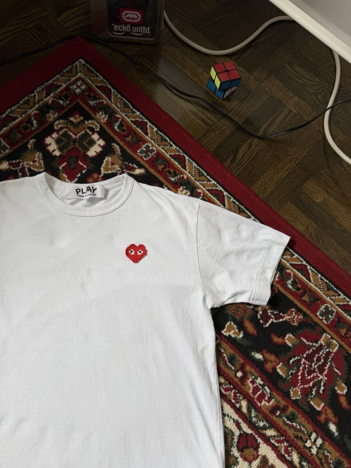 Comme des Garçons Play x Art Work By Invider Heart Size L White Tee