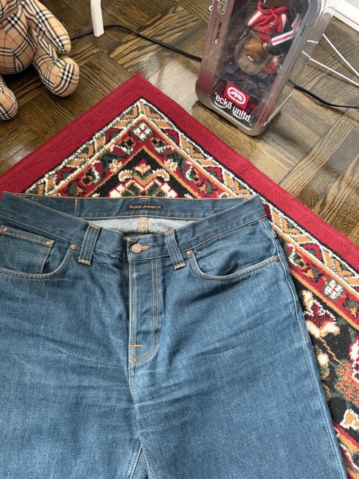 Nudie Grim Tim Organic Dry Greencast Button Fly 36 X 34 Jeans Vintage Blue