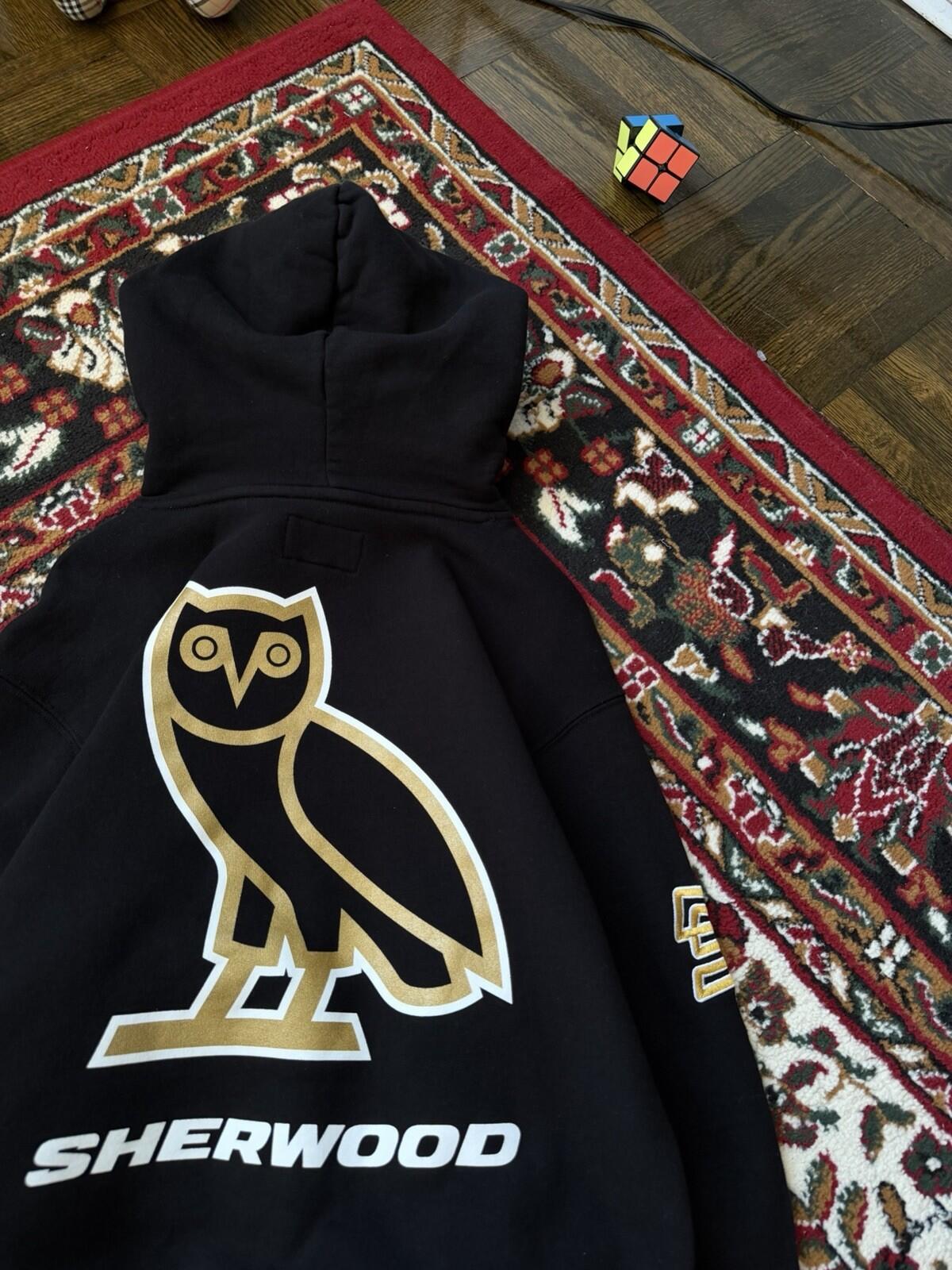 OVO x Sherwood Street Hockey Hoodie October’s Very Own Drake Owl Black Gold SzXS