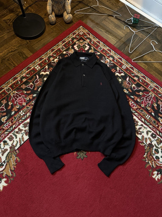 Polo Ralph Lauren Wool Long Sleeve Polo Collared Sweater Black Size L