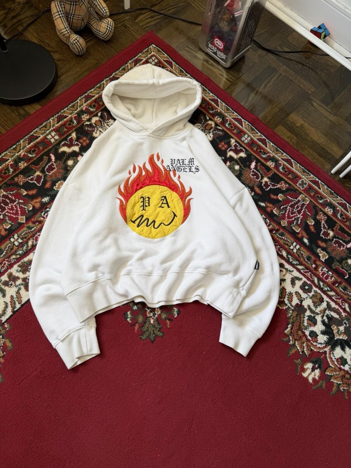 Palm Angels x Smiley Happy Collection Cream White Embroidered Oversized Hoodie S