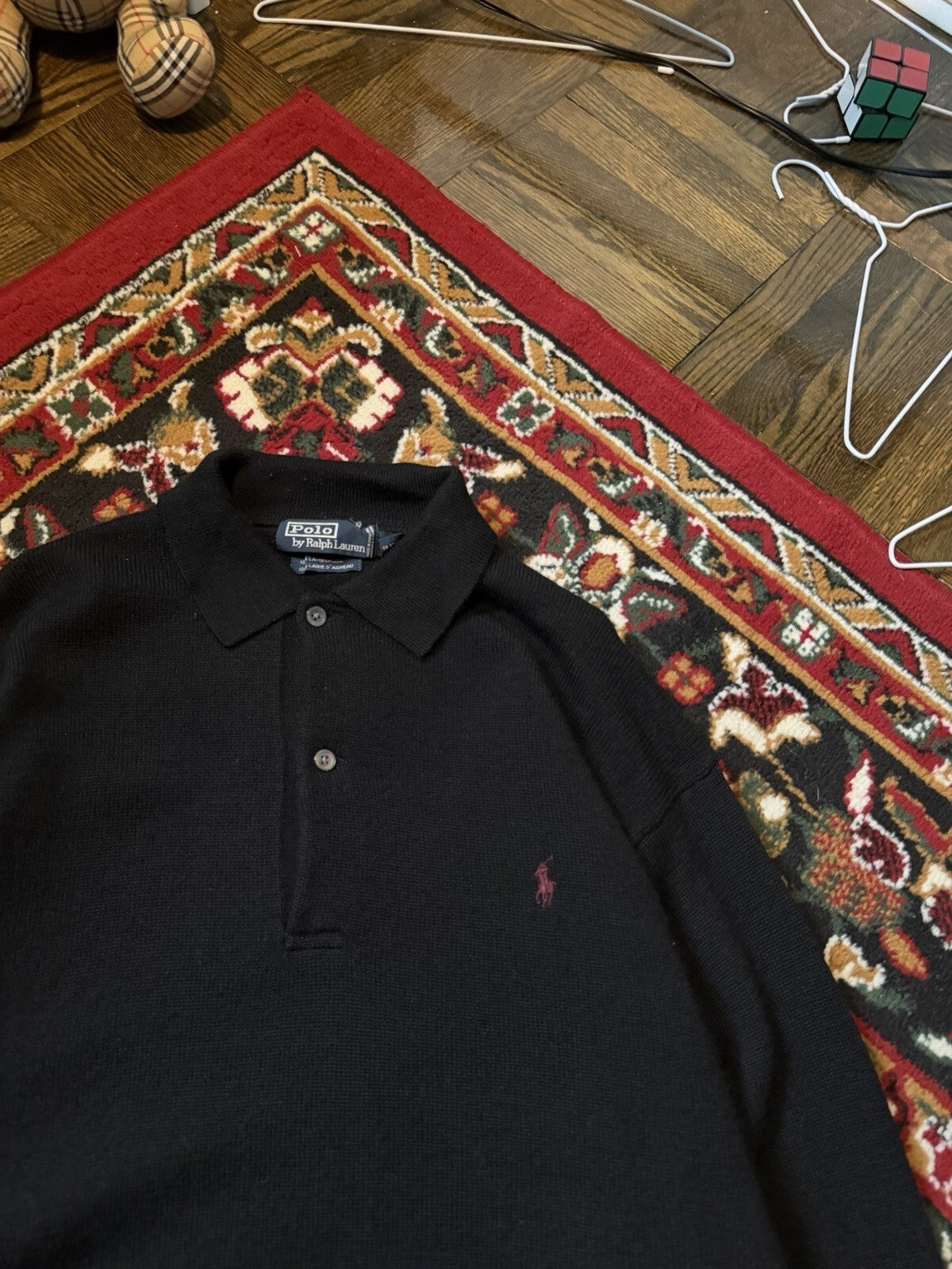 Polo Ralph Lauren Wool Long Sleeve Polo Collared Sweater Black Size L