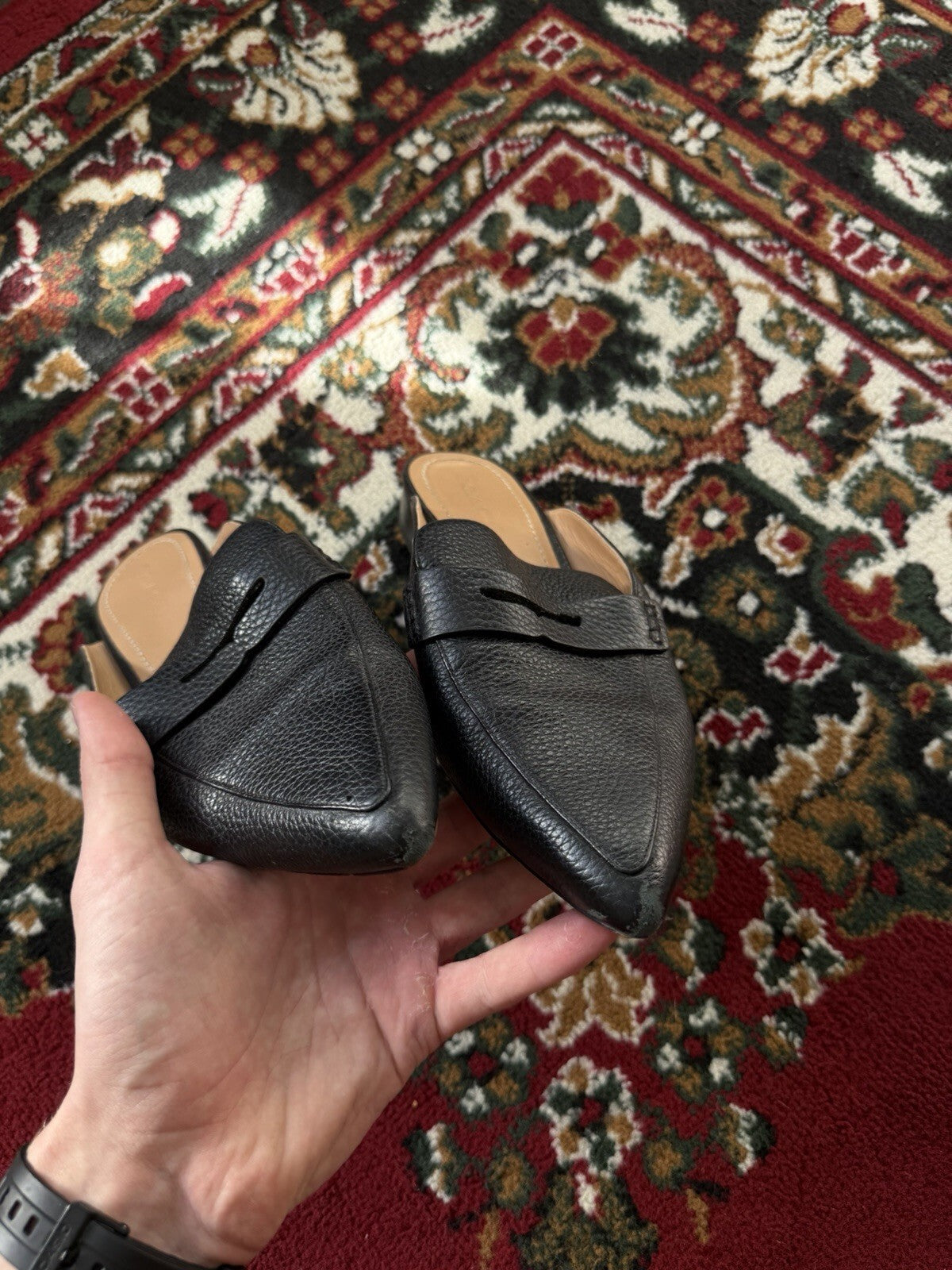 Coach Pointed Toe Leather Loafer Mule Slides Black Women’s Size 10