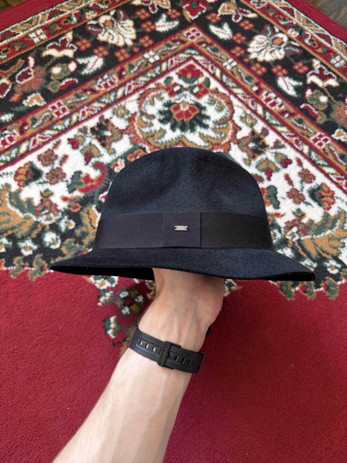 Saint Laurent YSL Black Classic Rabbit Felt Grosgrain Fedora Hat Sz S