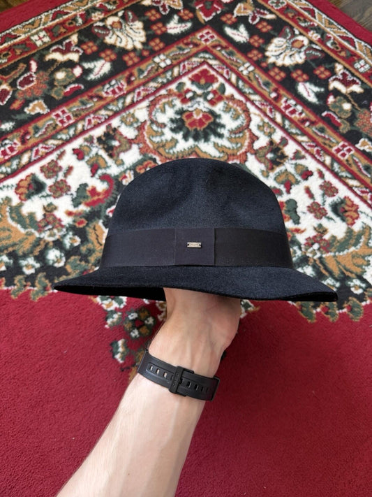 Saint Laurent YSL Black Classic Rabbit Felt Grosgrain Fedora Hat Sz S