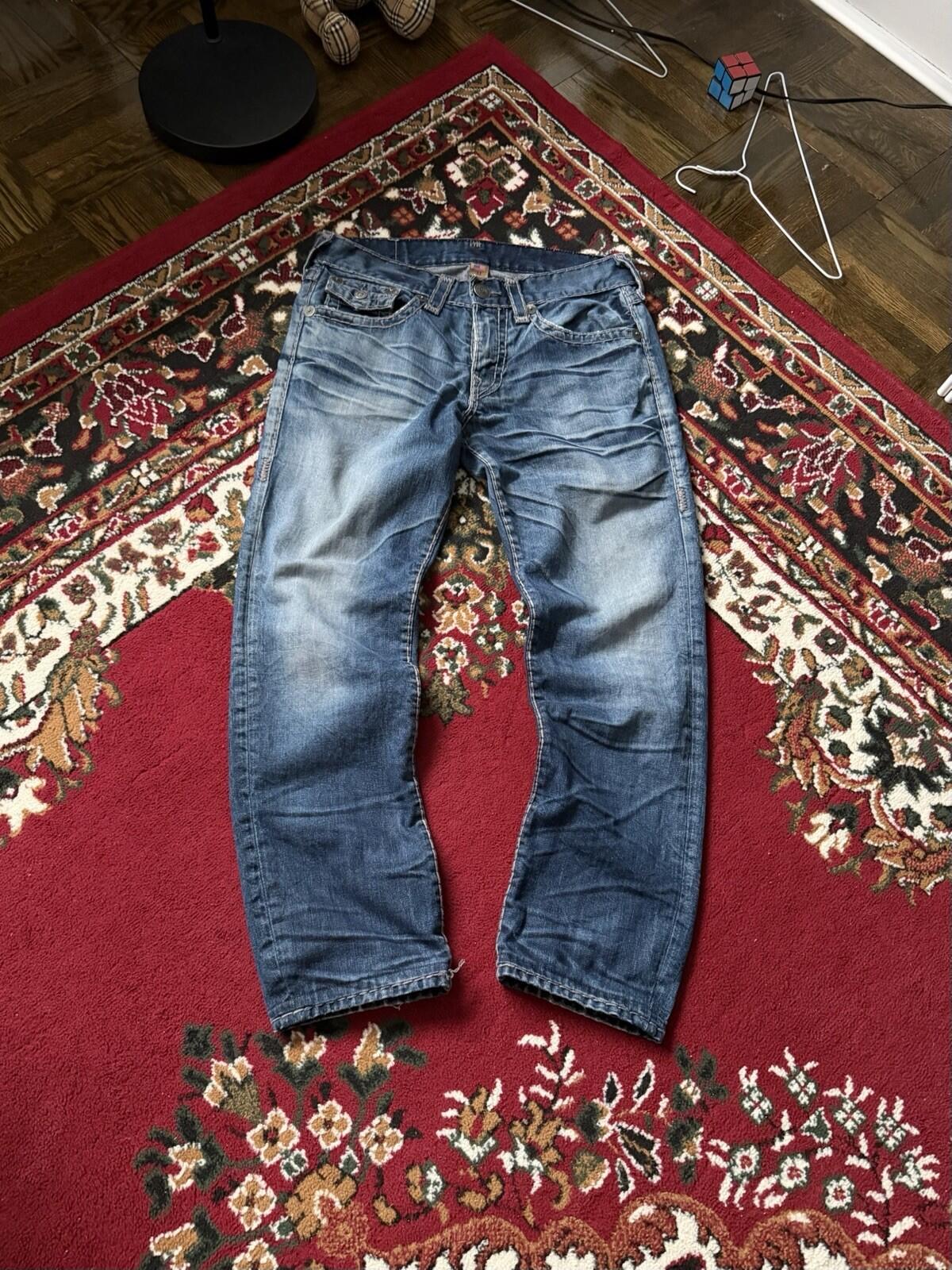 True Religion Mens Jeans Denim Tan Stitching Straight Leg 32 Y2K