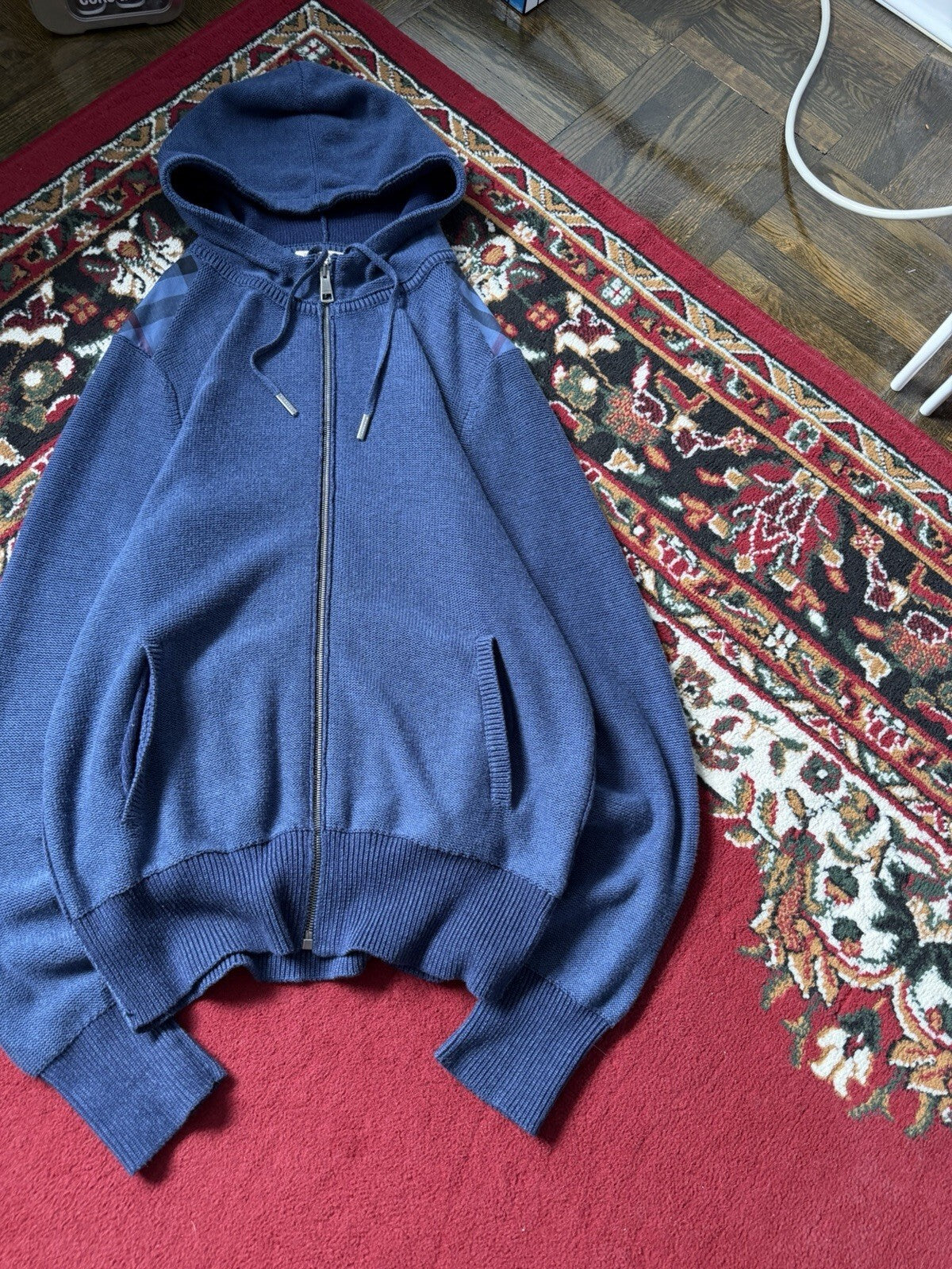 Burberry Brit Knit Men’s Classic Blue Zip Up Hoodie Size M Sweater