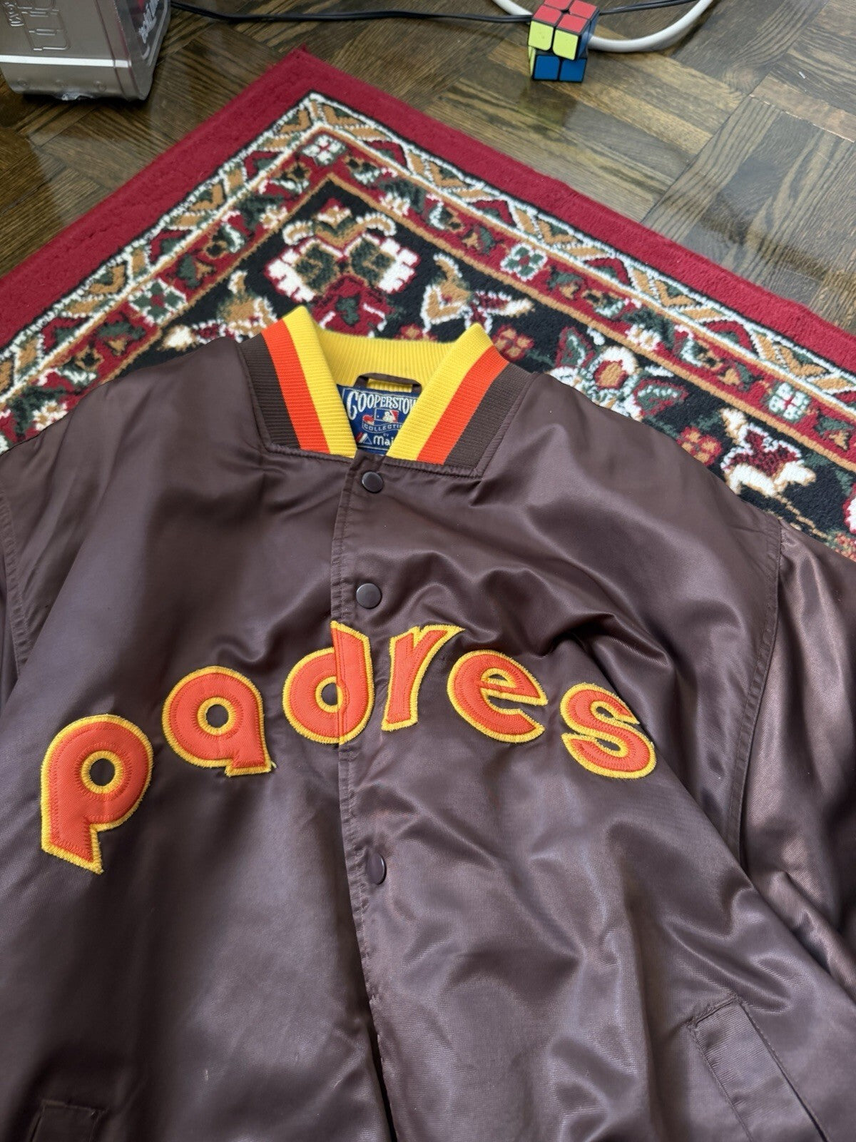 Vintage 90's San Diego Padres Majestic Cooperstown Brown Satin Bomber Jacket XL