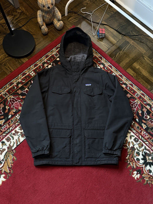 Patagonia Isthmus Parka Jacket Men's Medium Black Full Zip Sherpa Lined Hooded