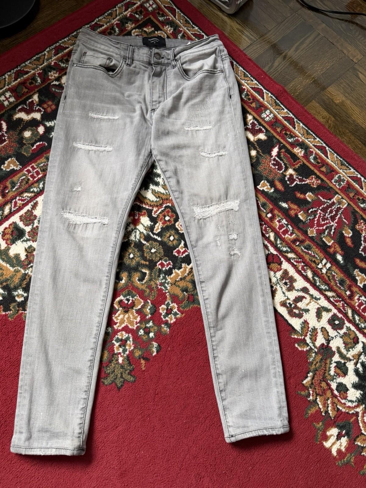 REPRESENT Distressed Slim Fit Jeans Flat Grey Size 34 Men's Repaired Denim Pants